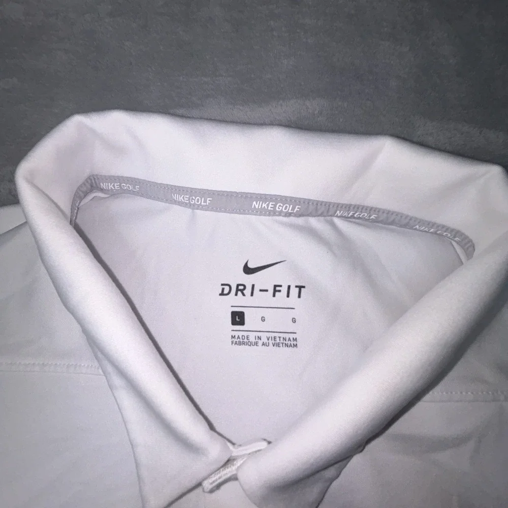 Nike Golf Dri-FIT Polo Shirt White Striped The Woodlands CC Mens Large
